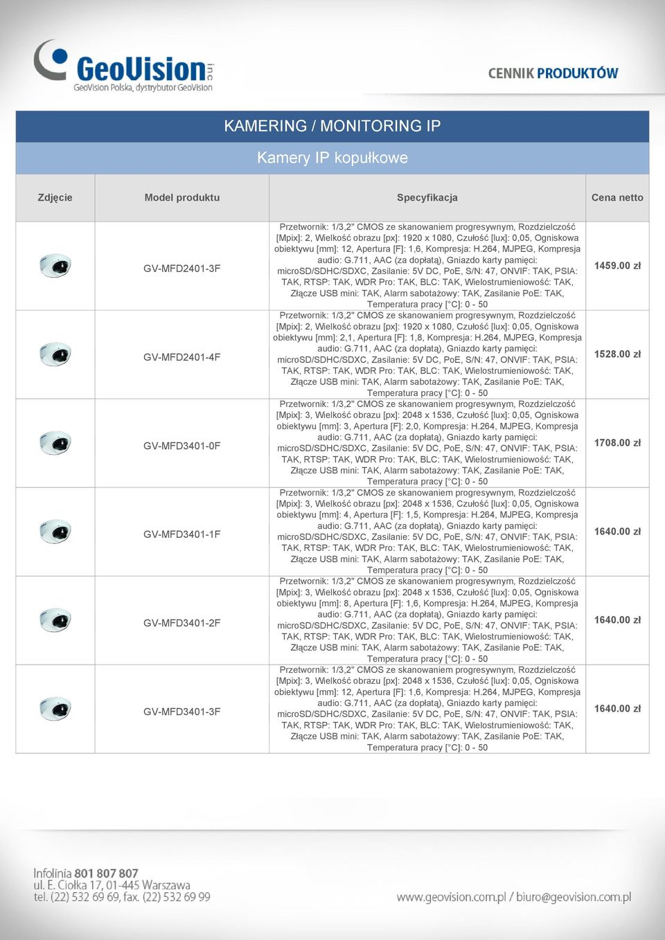 711, AAC (za dopłatą), Gniazdo karty pamięci: microsd/sdhc/sdxc, Zasilanie: 5V DC, PoE, S/N: 47, ONVIF: TAK, PSIA: TAK, RTSP: TAK, WDR Pro: TAK, BLC: TAK, Wielostrumieniowość: TAK, Złącze USB mini: