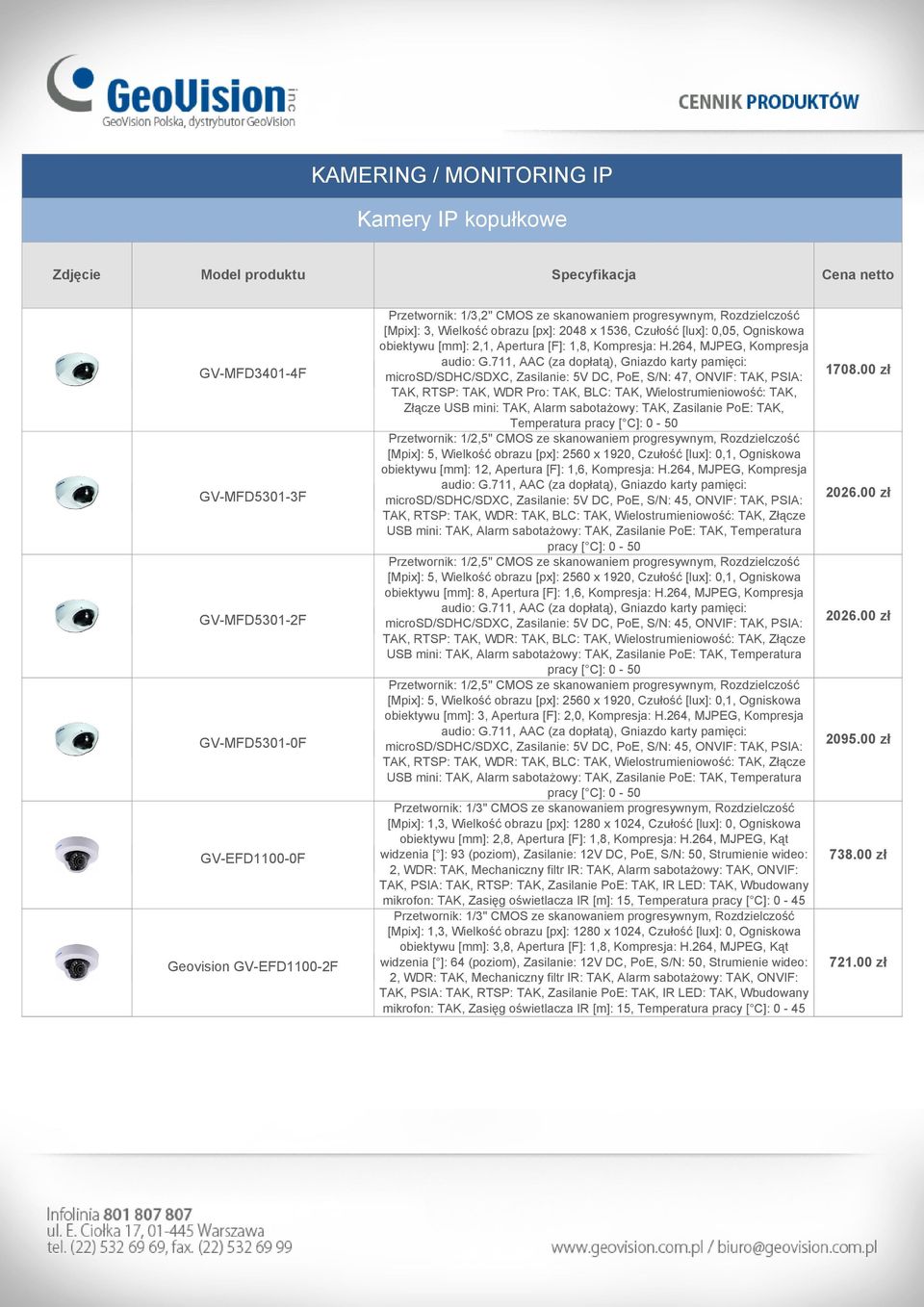 711, AAC (za dopłatą), Gniazdo karty pamięci: microsd/sdhc/sdxc, Zasilanie: 5V DC, PoE, S/N: 47, ONVIF: TAK, PSIA: TAK, RTSP: TAK, WDR Pro: TAK, BLC: TAK, Wielostrumieniowość: TAK, Złącze USB mini: