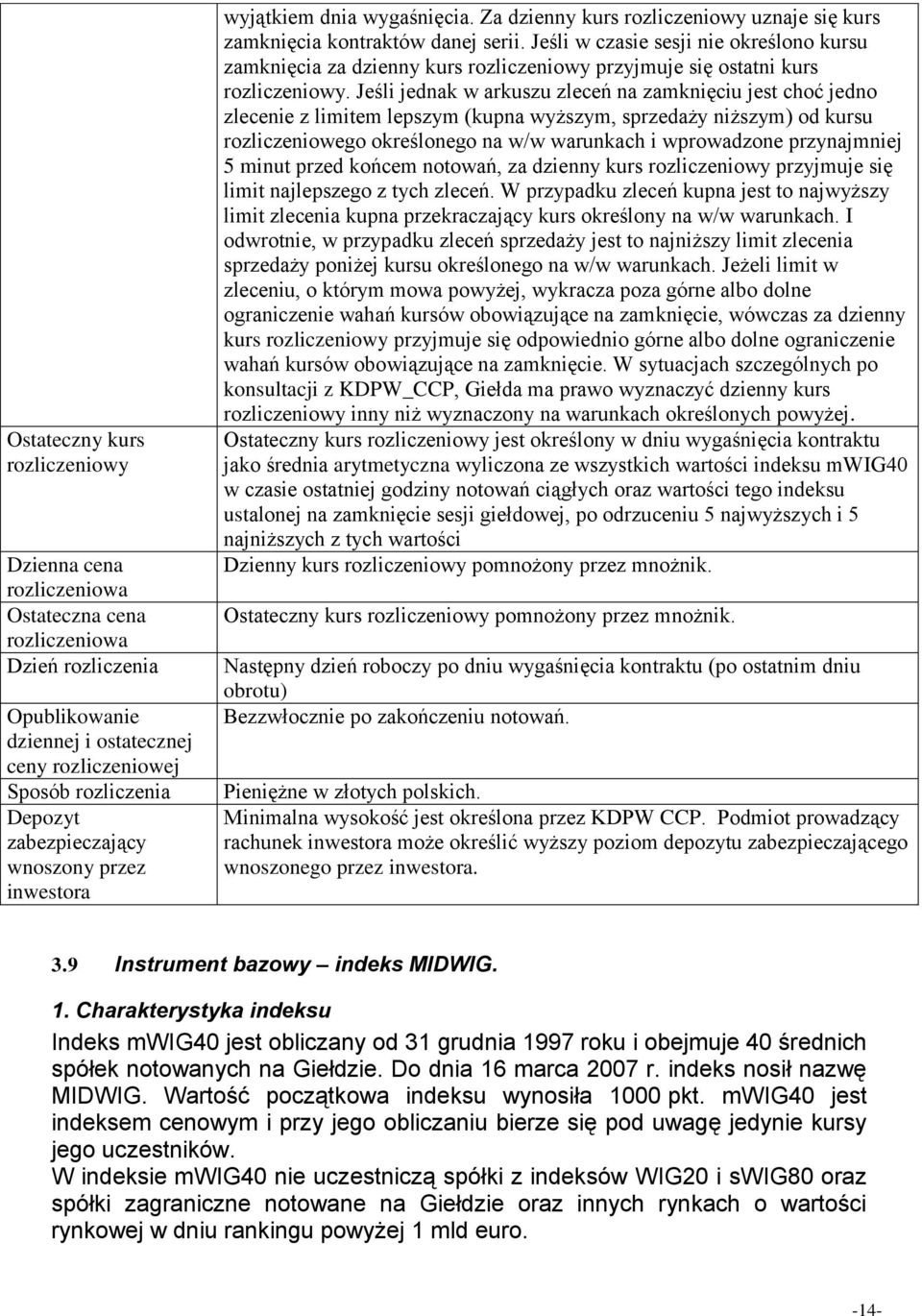 Jeśli w czasie sesji nie określono kursu zamknięcia za dzienny kurs rozliczeniowy przyjmuje się ostatni kurs rozliczeniowy.