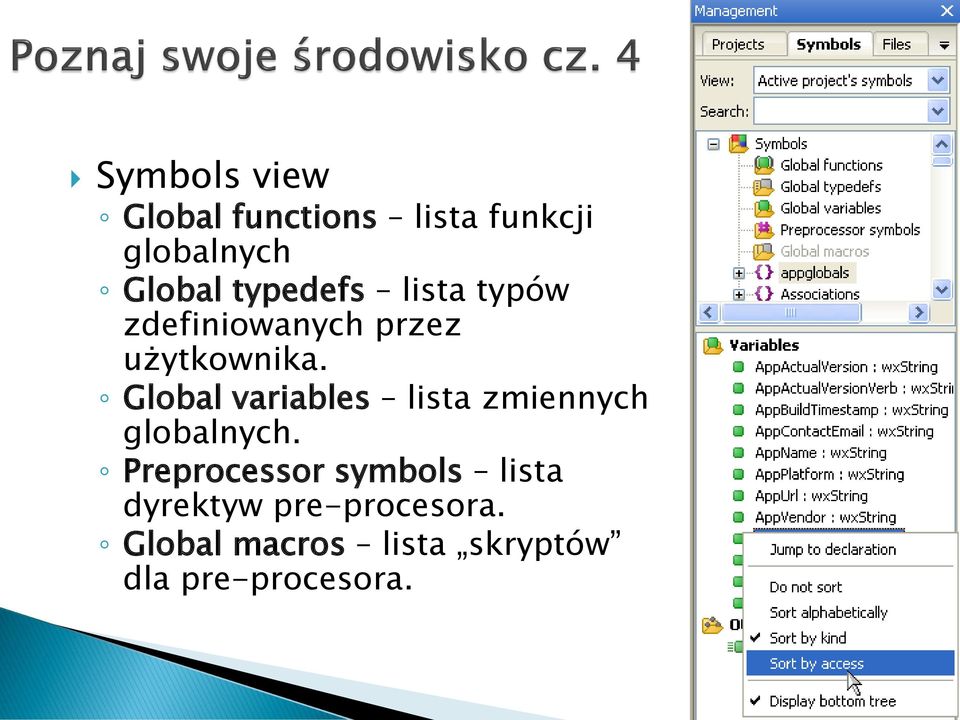 Global variables lista zmiennych globalnych.