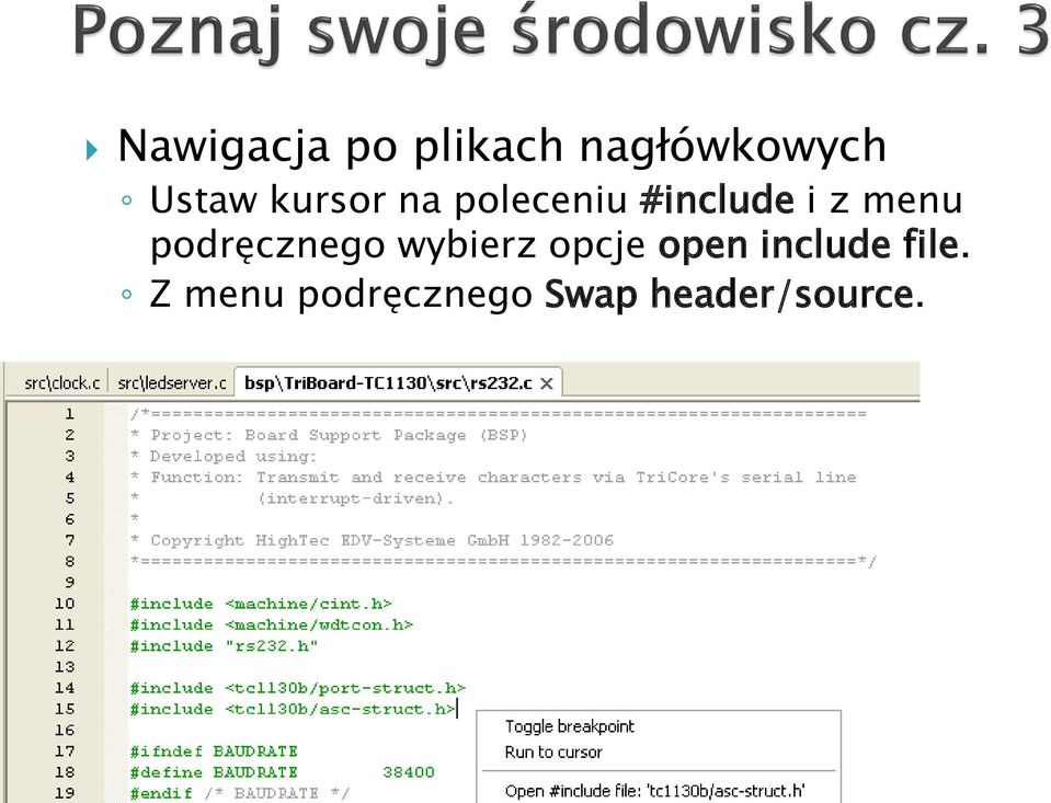 podręcznego wybierz opcje open include