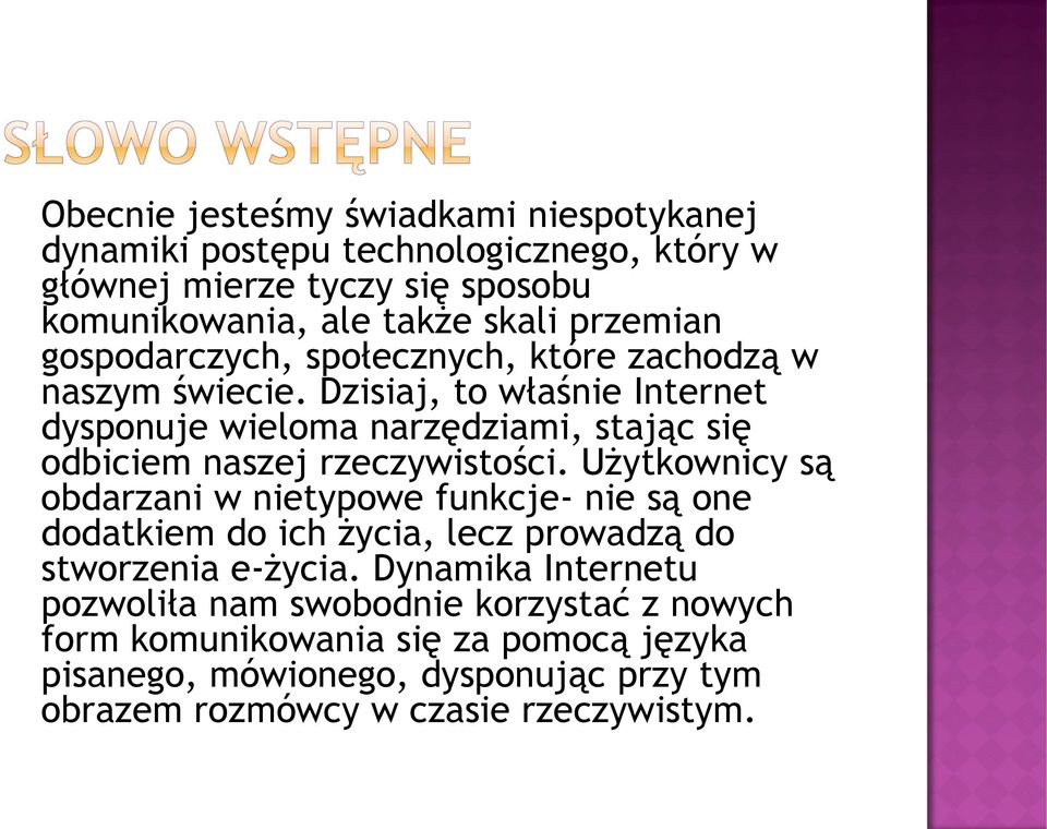 Dzisiaj, to właśnie Internet dysponuje wieloma narzędziami, stając się odbiciem naszej rzeczywistości.