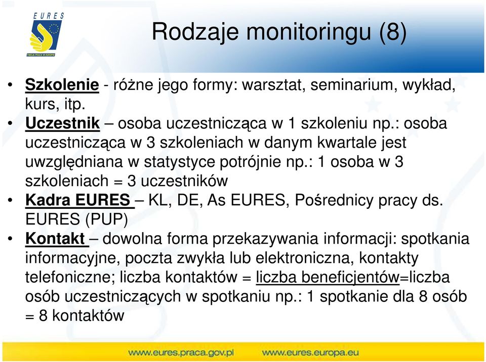 : 1 osoba w 3 szkoleniach = 3 uczestników Kadra EURES KL, DE, As EURES, Pośrednicy pracy ds.