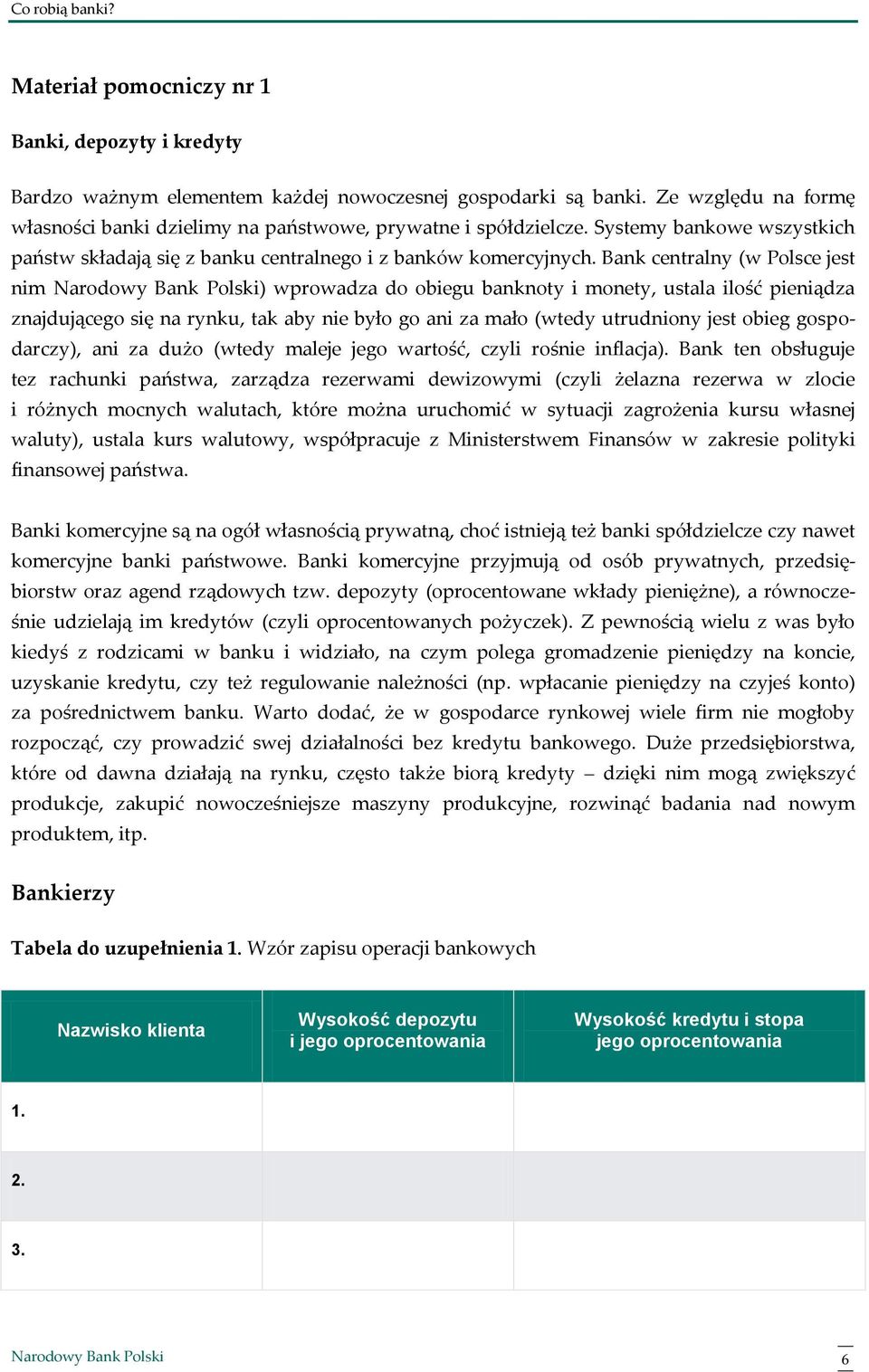 Bank centralny (w Polsce jest nim ) wprowadza do obiegu banknoty i monety, ustala ilość pieniądza znajdującego się na rynku, tak aby nie było go ani za mało (wtedy utrudniony jest obieg gospodarczy),