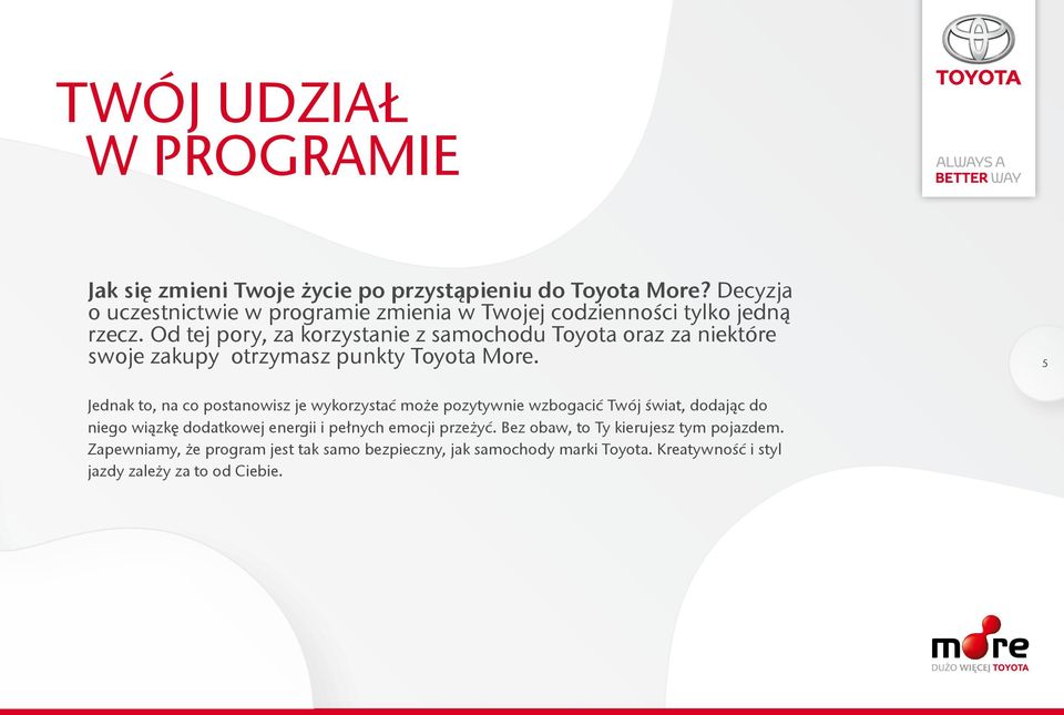 Od tej pory, za korzystanie z samochodu Toyota oraz za niektóre swoje zakupy otrzymasz punkty Toyota More.