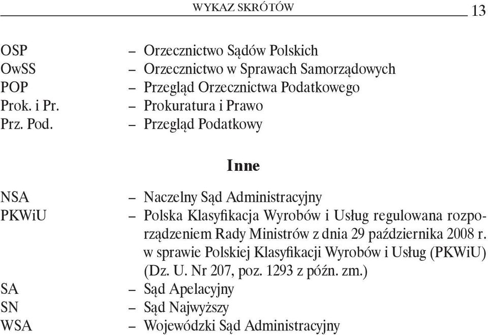 Przegląd Podatkowy Inne NSA PKWiU SA SN WSA Naczelny Sąd Administracyjny Polska Klasyfikacja Wyrobów i Usług regulowana