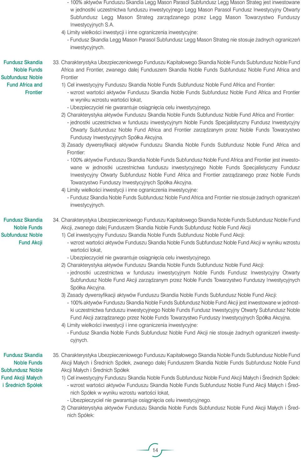 Noble Funds Subfundusz Noble Fund Africa and Frontier Noble Funds Subfundusz Noble Fund Akcji Noble Funds Subfundusz Noble Fund Akcji Małych i Ârednich Spółek 33.