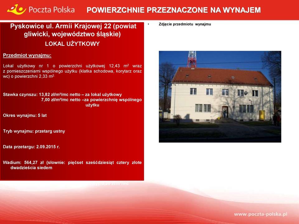 wspólnego użytku (klatka schodowa, korytarz oraz wc) o powierzchni 2,33 m 2.