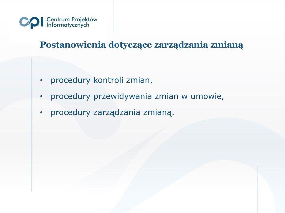 kontroli zmian, procedury