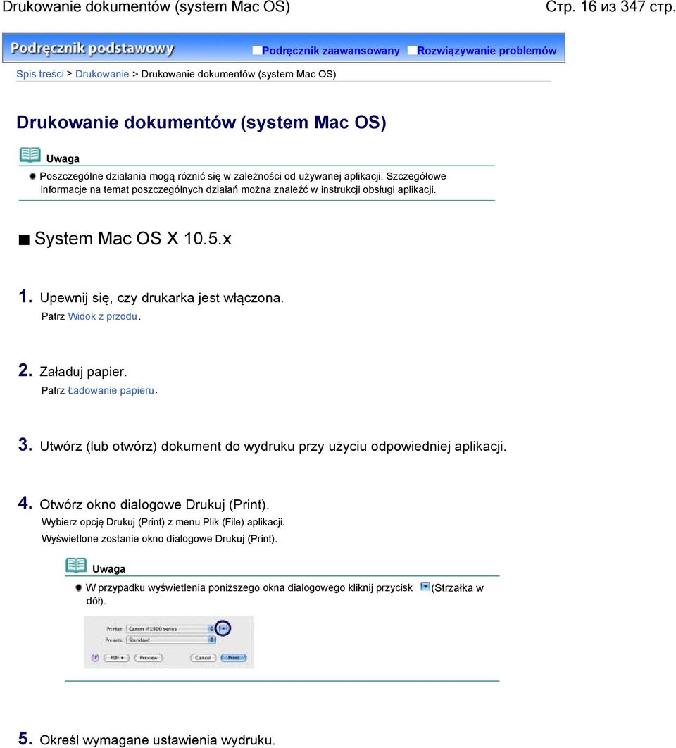 zależności od używanej aplikacji. Szczegółowe informacje na temat poszczególnych działań można znaleźć w instrukcji obsługi aplikacji. System Mac OS X 10.5.x 1.