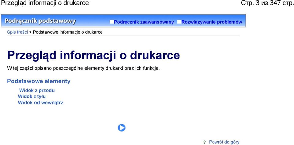 informacje o drukarce Przegląd informacji o drukarce W tej części opisano