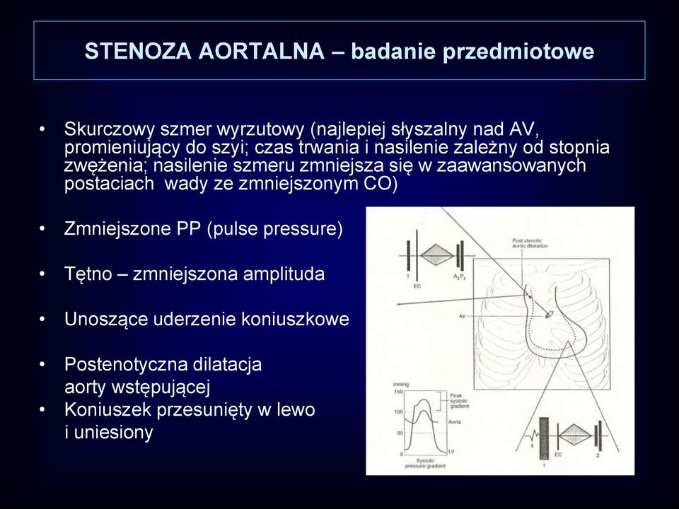 zaawansowanych postaciach wady ze zmniejszonym CO) Zmniejszone PP (pulse pressure) Tętno zmniejszona