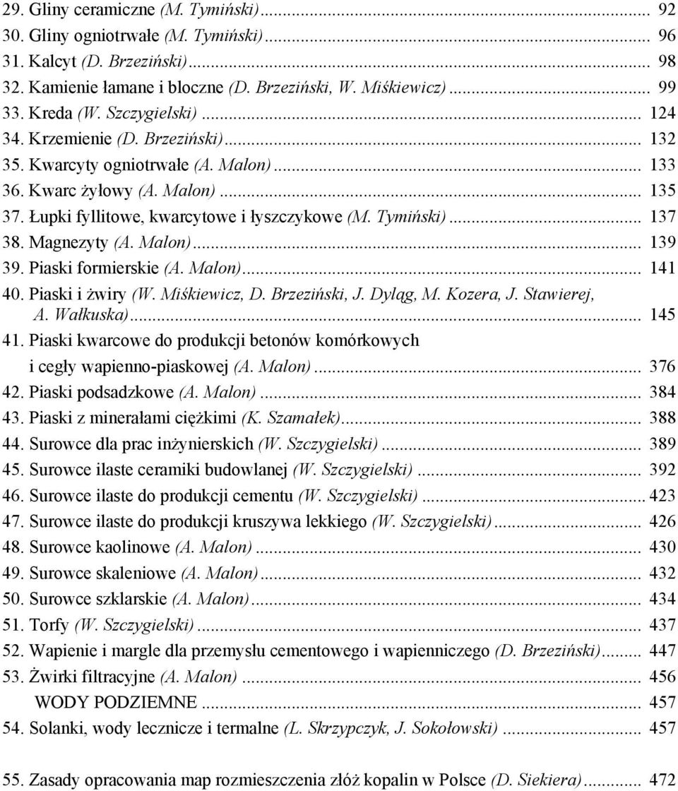 Mgnezyty (A. Mlon)... 139 39. Piski formierskie (A. Mlon)... 141 40. Piski i żwiry (W. Miśkiewicz, D. Brzeziński, J. Dyląg, M. Kozer, J. Stwierej, A. Włkusk)... 145 41.