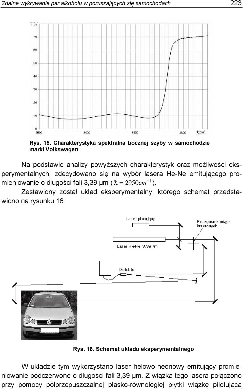 na wybór lasera He-Ne emitującego promieniowanie o długości fali 3,39 µm ( = 2950cm ).