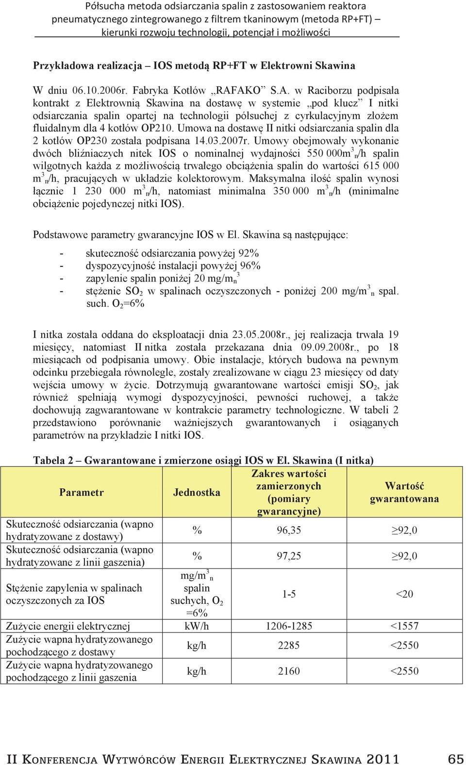 kotłów OP10. Umowa na dostawę II nitki odsiarczania spalin dla kotłów OP0 została podpisana 14.0.007r.