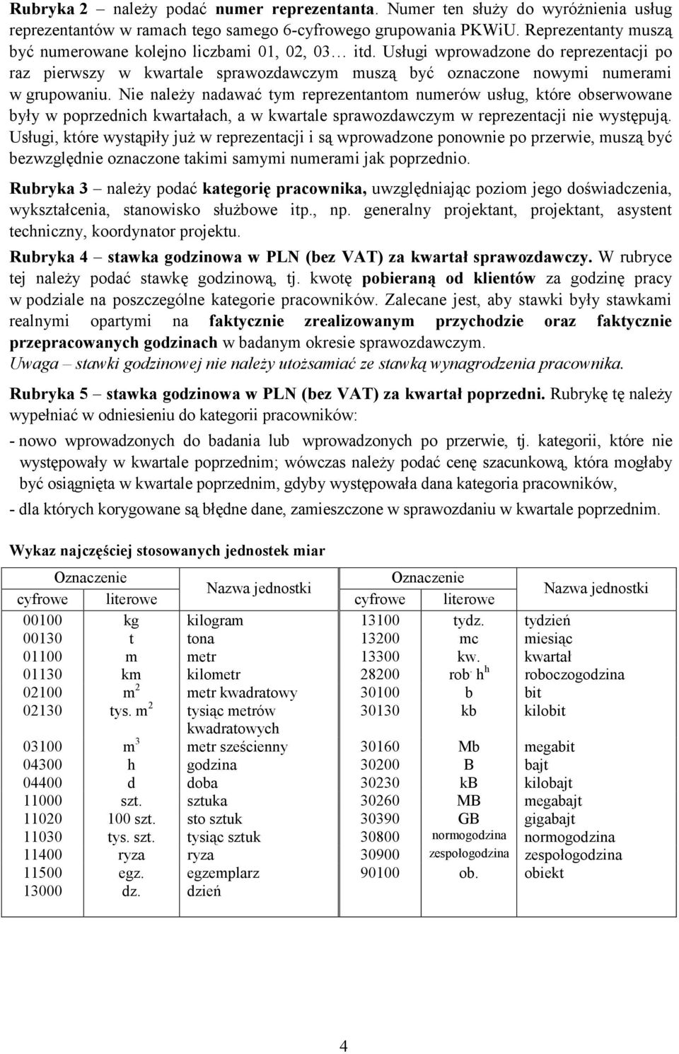 Nie należy nadawać tym reprezentantom numerów usług, które obserwowane były w poprzednich kwartałach, a w kwartale sprawozdawczym w reprezentacji nie występują.