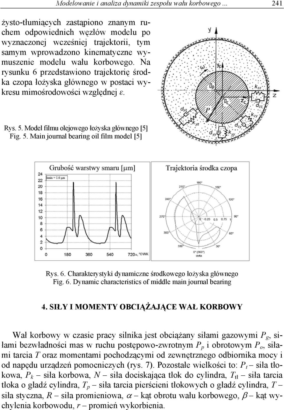 Na rysunku 6 przedstawiono trajektorię środka czopa łożyska głównego w postaci wykresu mimośrodowości względnej ε. Rys. 5. Model filmu olejowego łożyska głównego [5] Fig. 5. Main journal bearing oil film model [5] Rys.