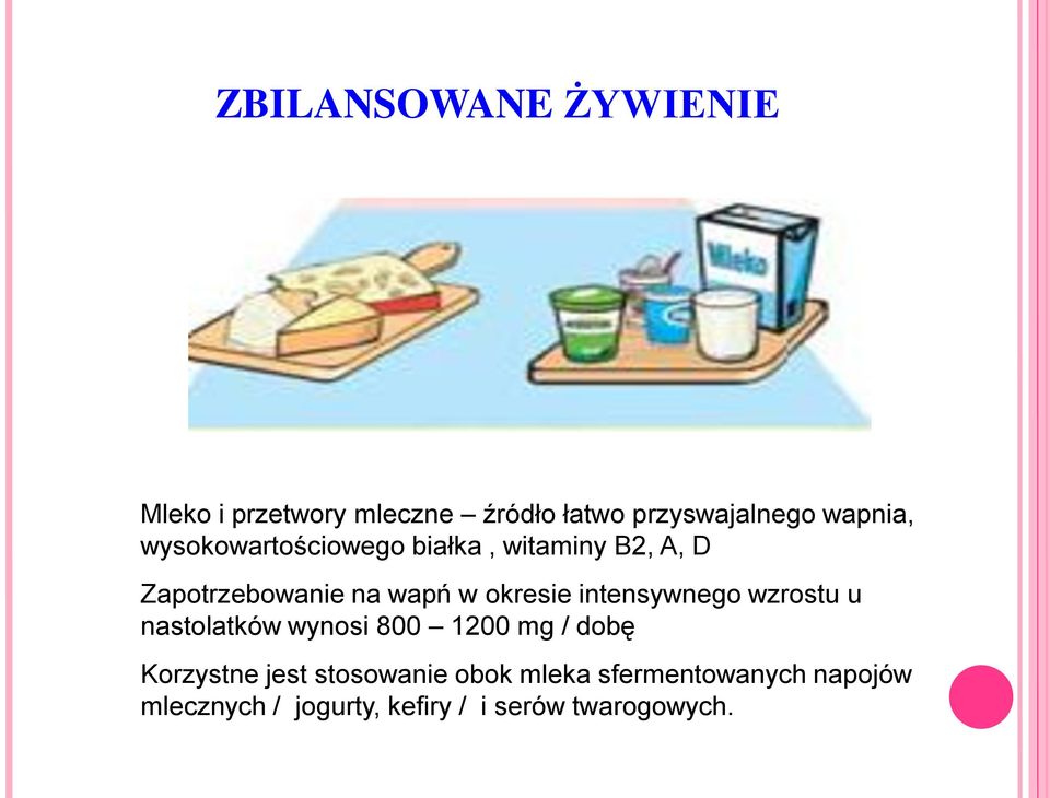 intensywnego wzrostu u nastolatków wynosi 800 1200 mg / dobę Korzystne jest