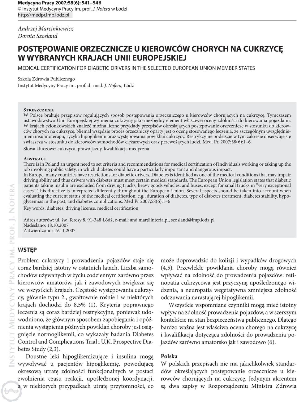 EUROPEAN UNION MEMBER STATES Szkoła Zdrowia Publicznego Instytut Medycyny Pracy im. prof. dr med. J.