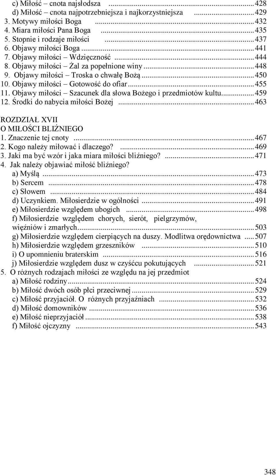 .. 455 11. Objawy miłości Szacunek dla słowa Bożego i przedmiotów kultu... 459 12. Środki do nabycia miłości Bożej... 463 ROZDZIAŁ XVII O MIŁOŚCI BLIŹNIEGO 1. Znaczenie tej cnoty... 467 2.