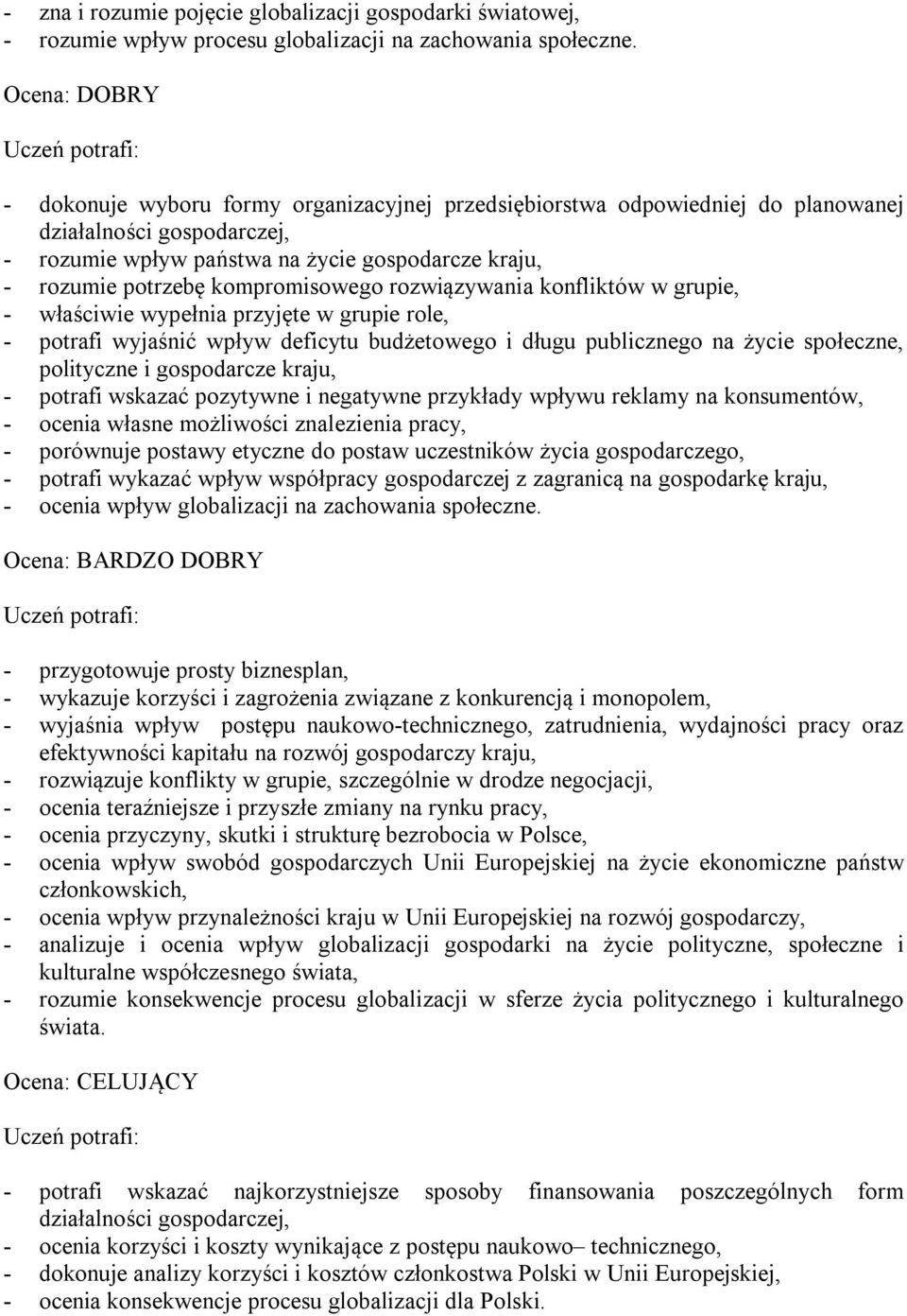 kompromisowego rozwiązywania konfliktów w grupie, - właściwie wypełnia przyjęte w grupie role, - potrafi wyjaśnić wpływ deficytu budżetowego i długu publicznego na życie społeczne, polityczne i