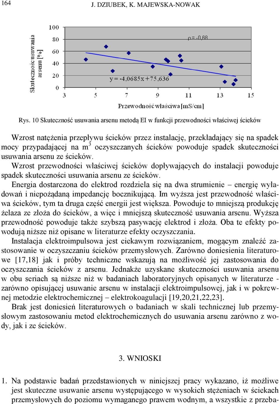 oczyszczanych ścieków powoduje spadek skuteczności usuwania arsenu ze ścieków.