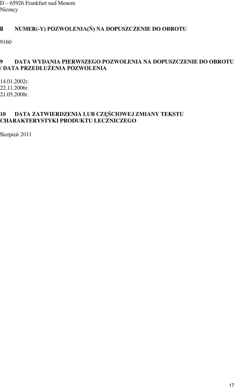 PRZEDŁUŻENIA POZWOLENIA 14.01.2002r. 22.11.2006r. 21.05.2008r.
