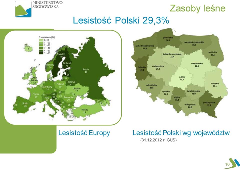 Europy Lesistość Polski wg