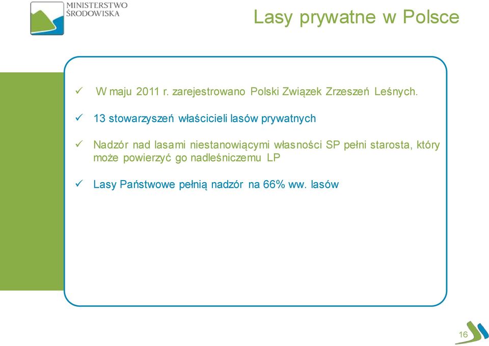 13 stowarzyszeń właścicieli lasów prywatnych Nadzór nad lasami