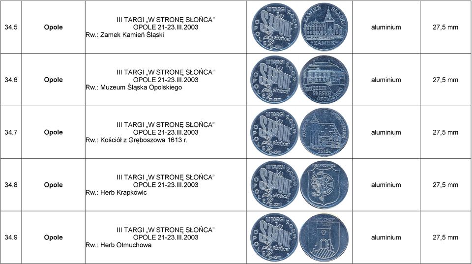7 Opole III TARGI W STRONĘ SŁOŃCA OPOLE 21-23.III.2003 Rw.: Kościół z Gręboszowa 1613 r. 34.
