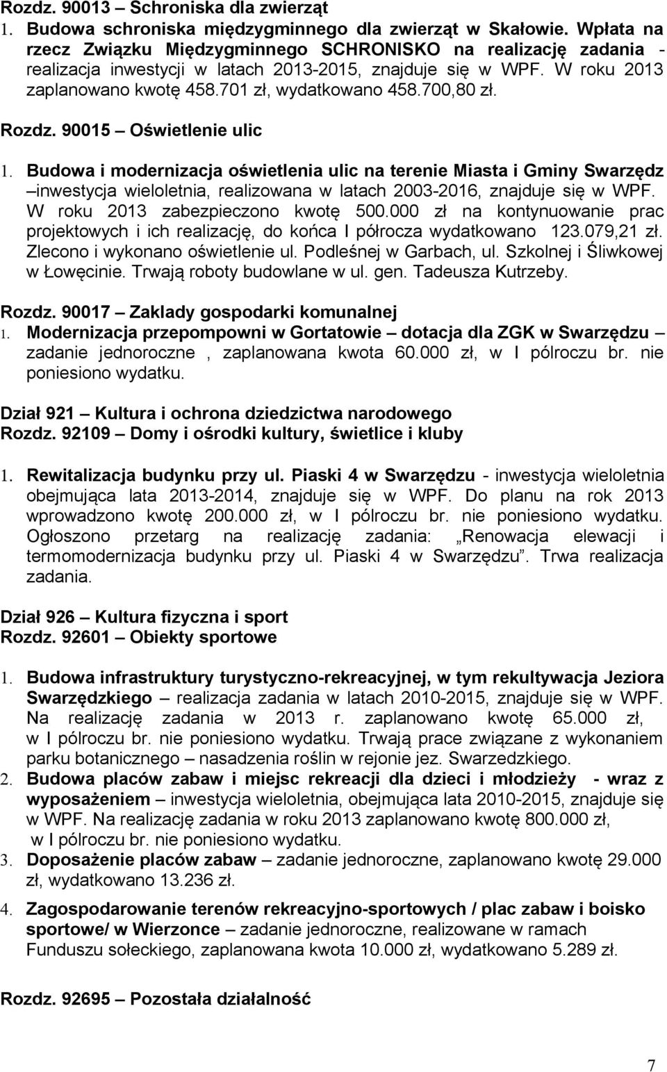 700,80 zł. Rozdz. 90015 Oświetlenie ulic 1. Budowa i modernizacja oświetlenia ulic na terenie Miasta i Gminy Swarzędz inwestycja wieloletnia, realizowana w latach 2003-2016, znajduje się w WPF.