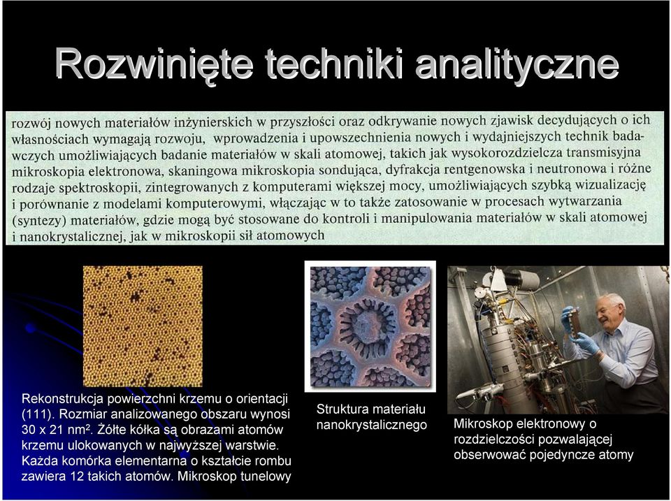 Żółte kółka są obrazami atomów krzemu ulokowanych w najwyższej warstwie.