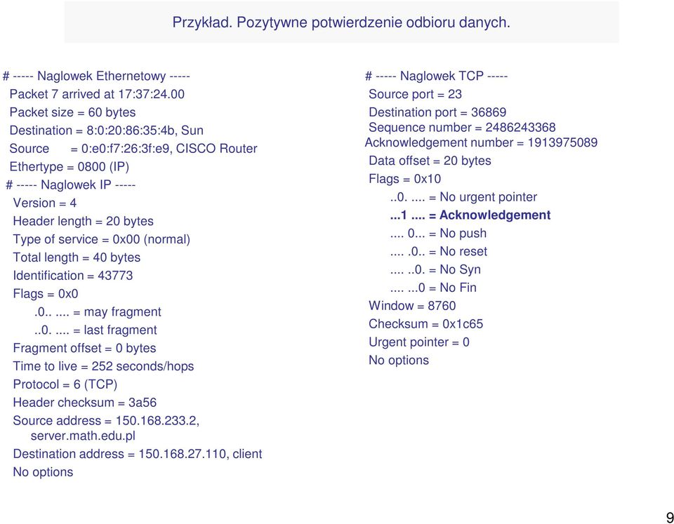 service = 0x00 (normal) Total length = 40 bytes Identification = 43773 Flags = 0x0.0..... = may fragment..0.... = last fragment Fragment offset = 0 bytes Time to live = 252 seconds/hops Protocol = 6 (TCP) Header checksum = 3a56 Source address = 150.