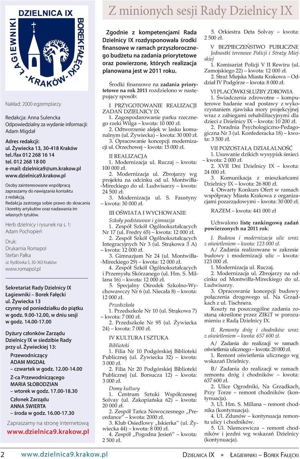 Redakcja zastrzega sobie prawo do skracania i korekty artykułów oraz nadawania im własnych tytułów. Herb dzielnicy i rysunek na s. 1: Adam Pochopień Druk: Drukarnia Romapol Stefan Pałka ul.
