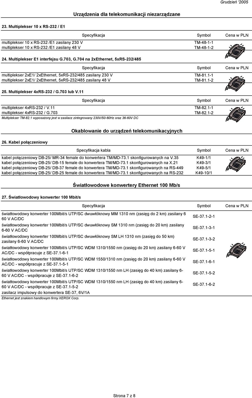 1-1 multiplekser 2xE1/ 2xEthernet, 5xRS-232/485 zasilany 48 V TM-81.1-2 25. Multiplekser 4xRS-232 / G.703 lub V.11 multiplekser 4xRS-232 / V.11 TM-82.1-1 multiplekser 4xRS-232 / G.703 TM-82.