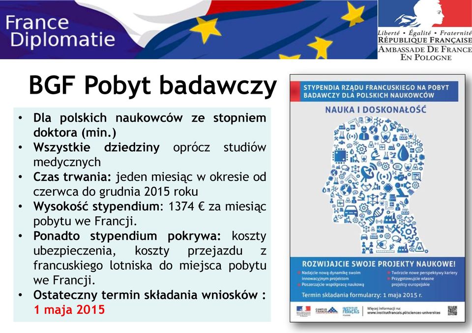 grudnia 2015 roku Wysokość stypendium: 1374 za miesiąc pobytu we Francji.