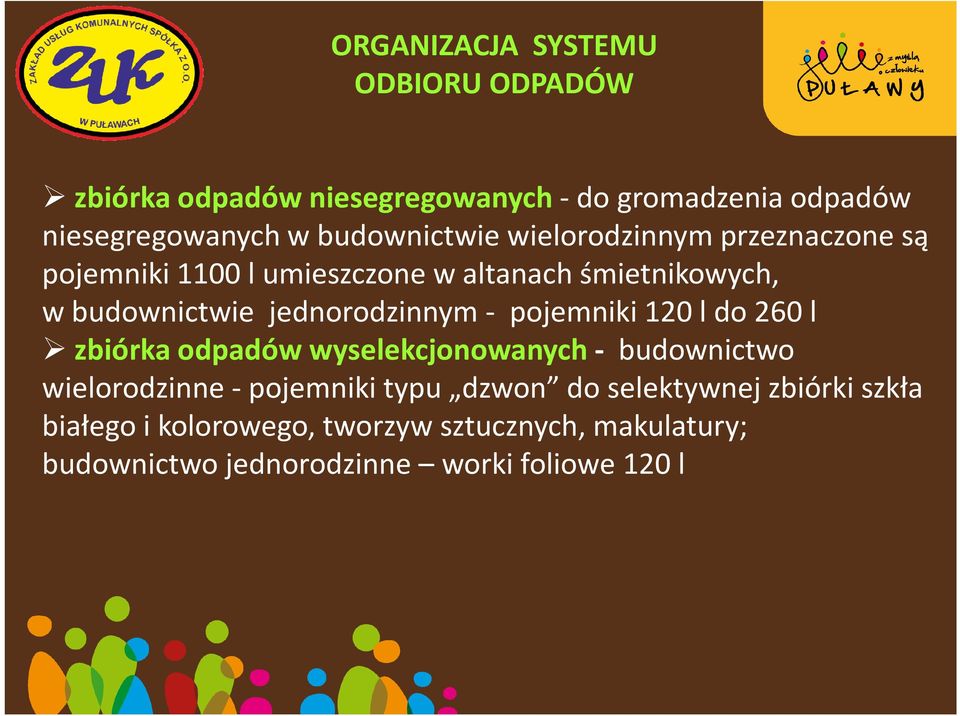 jednorodzinnym - pojemniki 120 l do 260 l zbiórka odpadów wyselekcjonowanych- budownictwo wielorodzinne -pojemniki typu