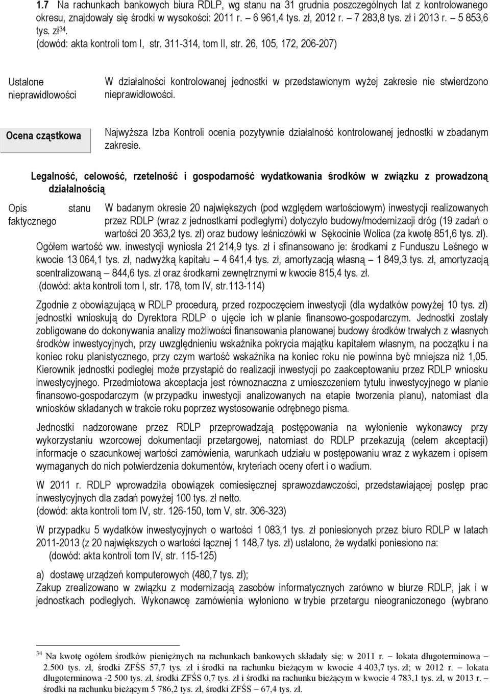 26, 105, 172, 206-207) Ustalone nieprawidłowości W działalności kontrolowanej jednostki w przedstawionym wyżej zakresie nie stwierdzono nieprawidłowości.