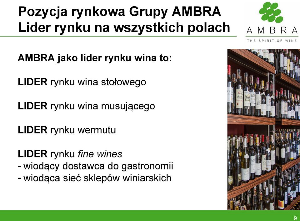 rynku wina musującego LIDER rynku wermutu LIDER rynku fine wines