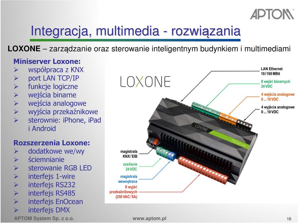 przekaźnikowe sterownie: iphone, ipad i Android Rozszerzenia Loxone: dodatkowe we/wy ściemnianie sterowanie RGB