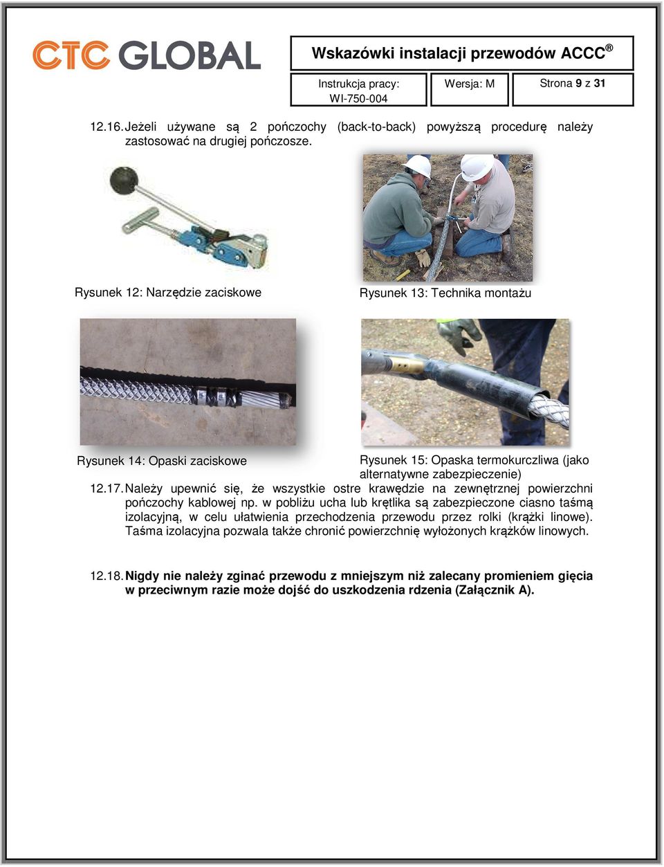 Należy upewnić się, że wszystkie ostre krawędzie na zewnętrznej powierzchni pończochy kablowej np.