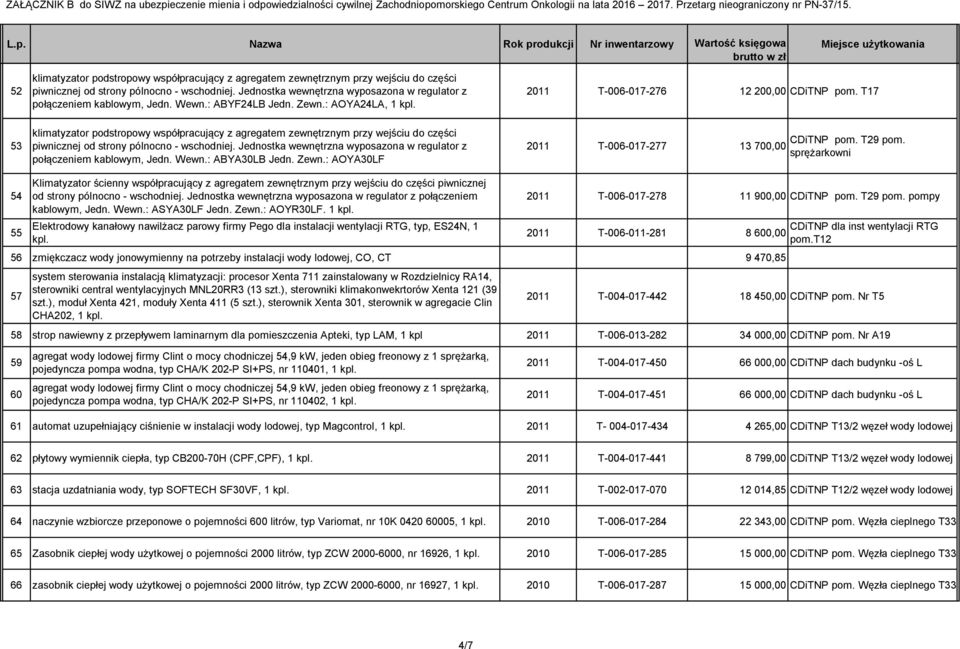 T17 53 klimatyzator podstropowy współpracujący z agregatem zewnętrznym przy wejściu do części piwnicznej od strony pólnocno - wschodniej.