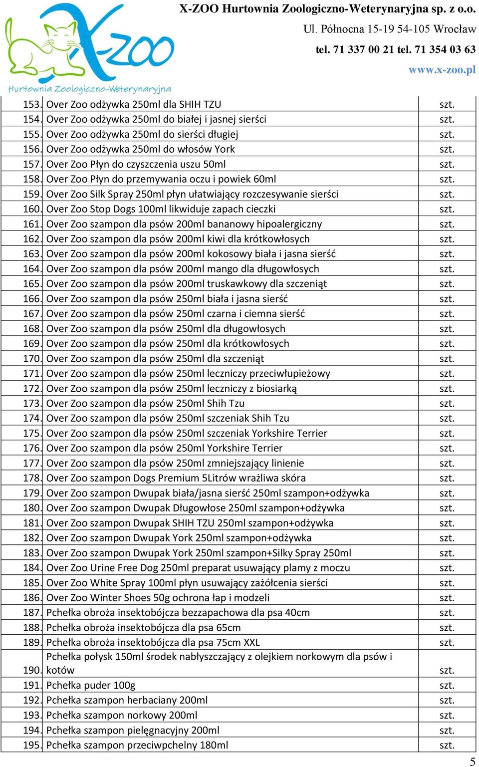 Over Zoo Stop Dogs 100ml likwiduje zapach cieczki 161. Over Zoo szampon dla psów 200ml bananowy hipoalergiczny 162. Over Zoo szampon dla psów 200ml kiwi dla krótkowłosych 163.