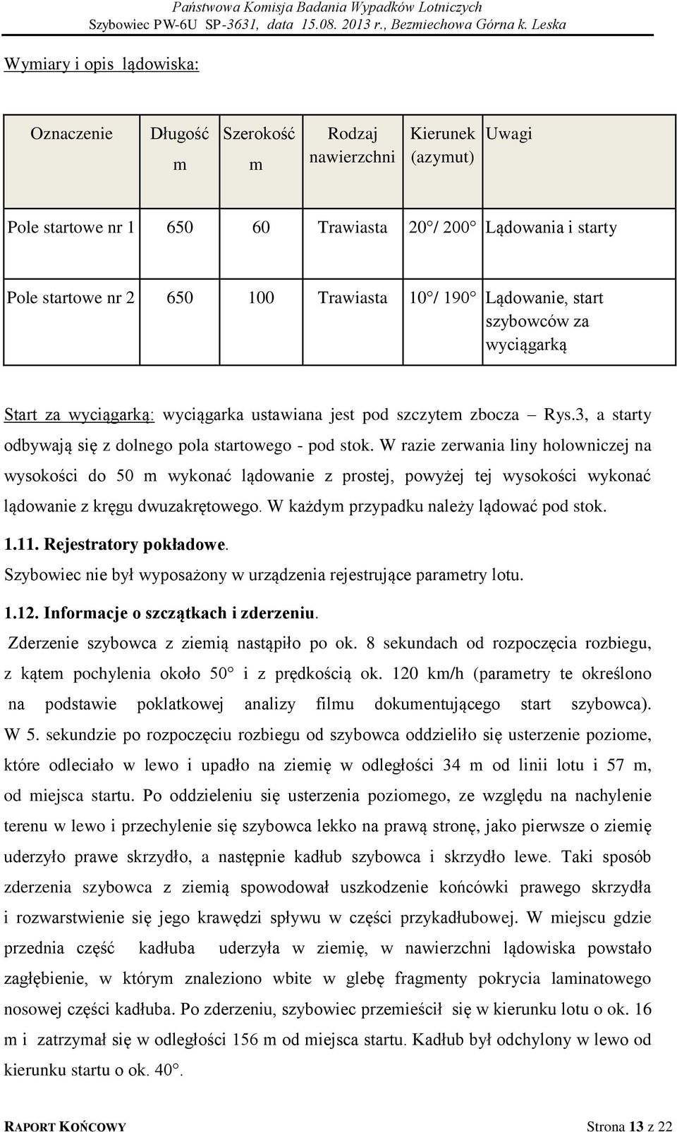 W razie zerwania liny holowniczej na wysokości do 50 m wykonać lądowanie z prostej, powyżej tej wysokości wykonać lądowanie z kręgu dwuzakrętowego. W każdym przypadku należy lądować pod stok. 1.11.