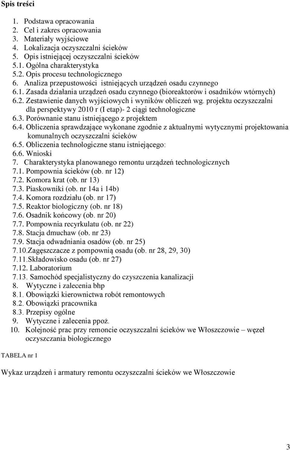 projektu oczyszczalni dla perspektywy 2010 r (I etap)- 2 ciągi technologiczne 6.3. Porównanie stanu istniejącego z projektem 6.4.