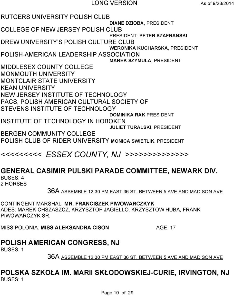AMERICAN CULTURAL SOCIETY OF STEVENS INSTITUTE OF TECHNOLOGY DOMINIKA RAK PRESIDENT INSTITUTE OF TECHNOLOGY IN HOBOKEN JULIET TURALSKI, PRESIDENT BERGEN COMMUNITY COLLEGE POLISH CLUB OF RIDER