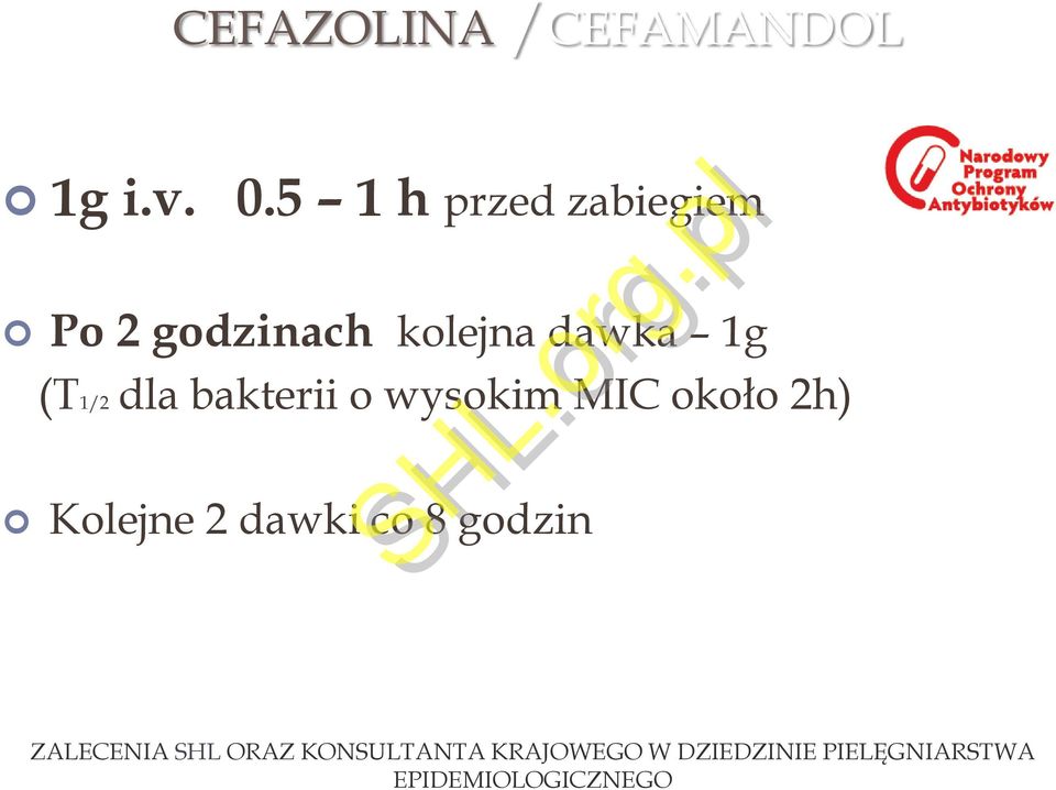 dla bakterii o wysokim MIC około 2h) Kolejne 2 dawki co 8