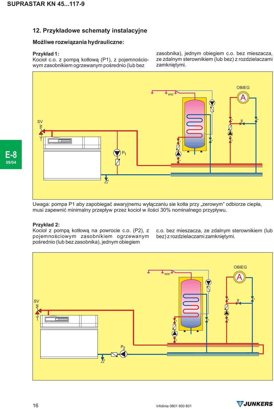 WW OBIEG A SV P 1 Uwaga: pompa P1 aby zapobiegaæ awaryjnemu wy³¹czaniu sie kot³a przy zerowym odbiorze ciep³a, musi zapewniæ minimalny przep³yw przez kocio³ w iloœci 30% nominalnego przyp³ywu.