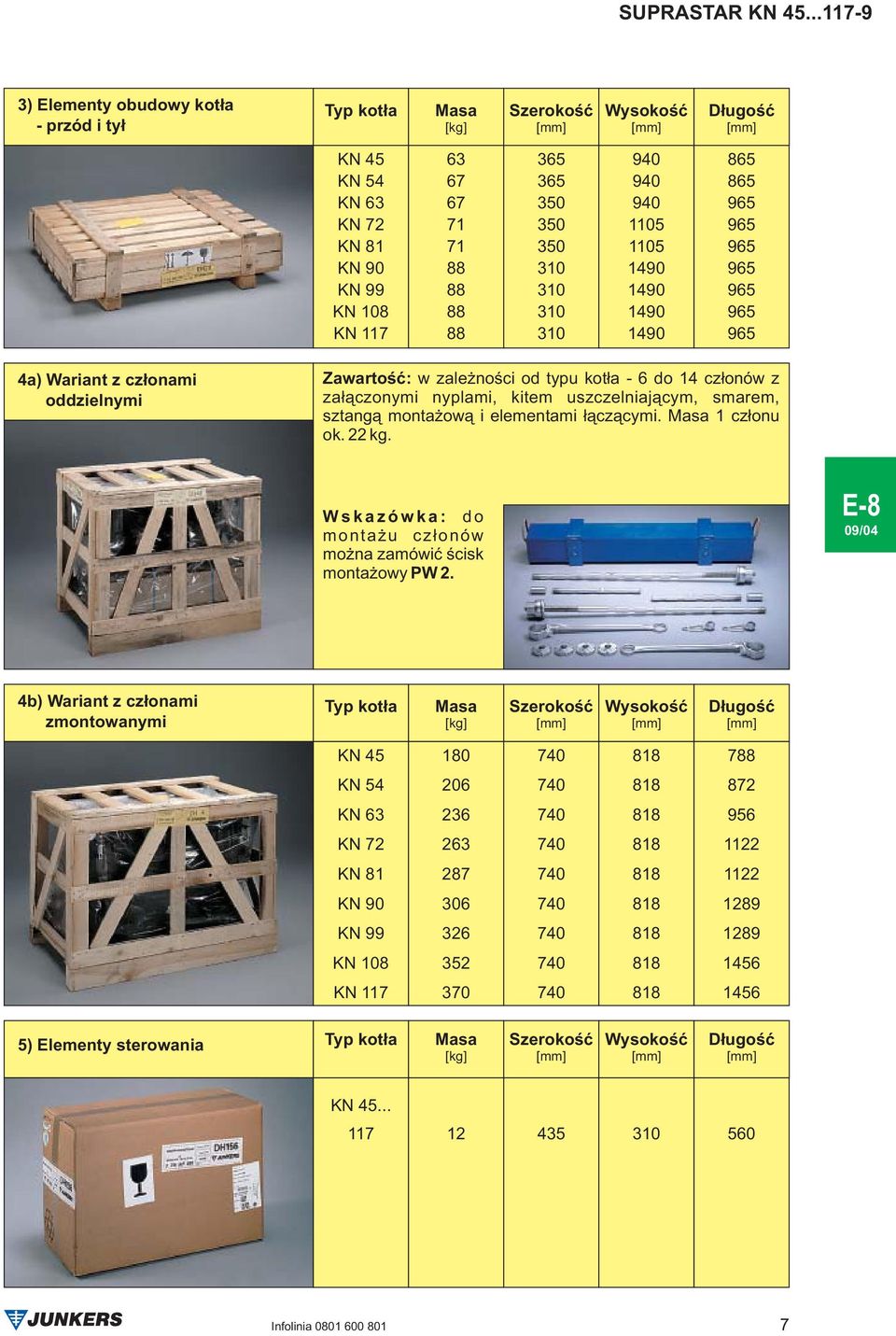 za³¹czonymi nyplami, kitem uszczelniaj¹cym, smarem, sztang¹ monta ow¹ i elementami ³¹cz¹cymi. Masa 1 cz³onu ok. 22 kg. Wskazówka: do monta u cz³onów mo na zamówiæ œcisk monta owy PW 2.