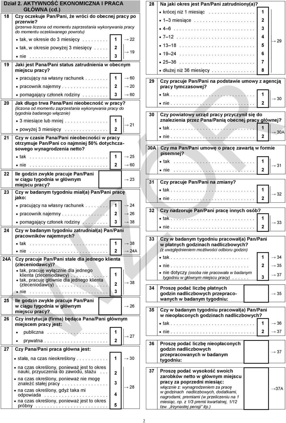 tak, w okresie powyżej 3 miesięcy... 2... 3 19 19 Jaki jest Pana/Pani status zatrudnia w obecnym pracujący na własny rachunek.... 1 60 pracownik najemny.... 2 20 pomagający członek rodziny.